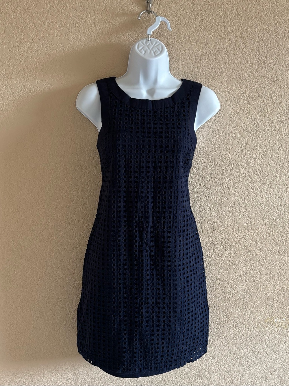 Banana Republic Navy Blue Sleeveless Eyelet Shift Dress